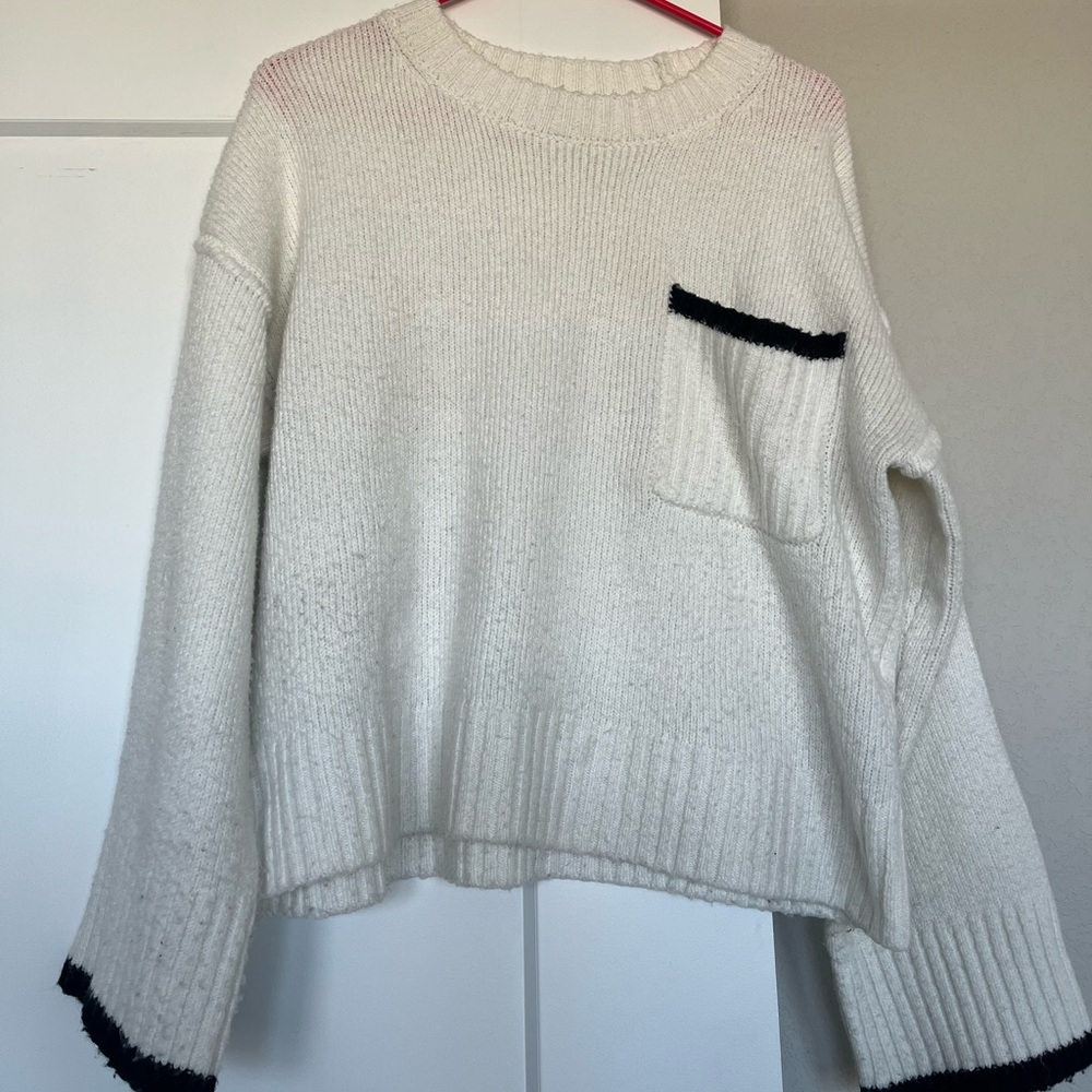 Sanctuary White Sweater with Black Pocket Detail